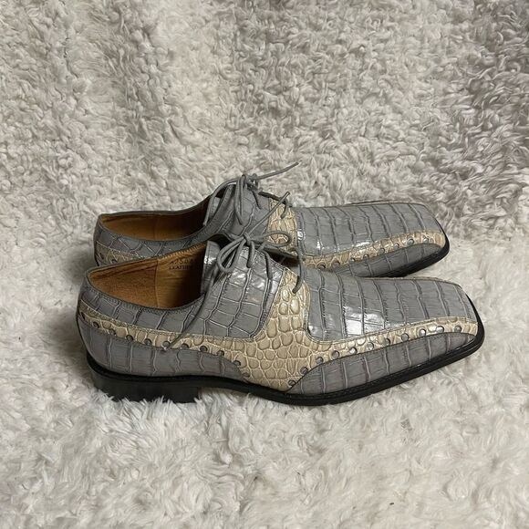 Moretti leather light gray and beige patent shoes square toe gently used SZ13 - Picture 1 of 10